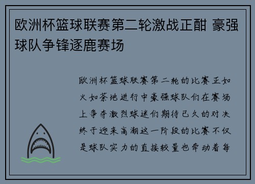 欧洲杯篮球联赛第二轮激战正酣 豪强球队争锋逐鹿赛场